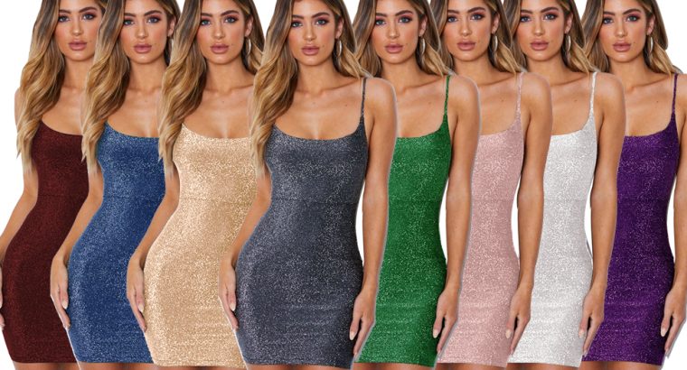 FV RELAY Women’s  Glitter Bandage Bodycon Wrap Dress Sleeveless Mini Club Party Dresses
