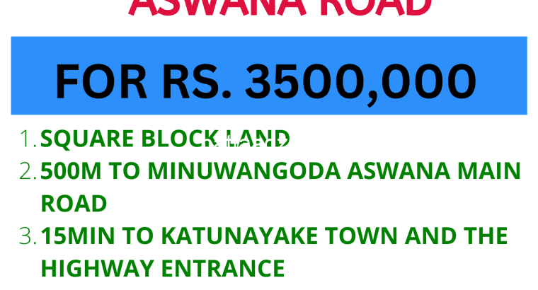 12 Perches Land for Sale in Minuwangoda Aswana
