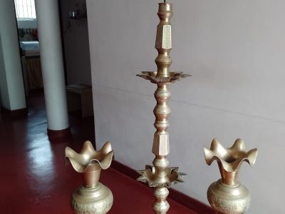 Brass Oil Lamp & Vass Set for Sale